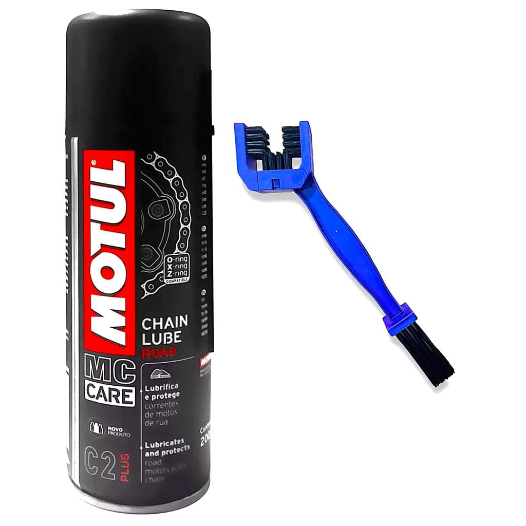 Kit Lubrificante Motul C2 para Corrente Moto Bike 200ML + 1 Escova limpa Corrente