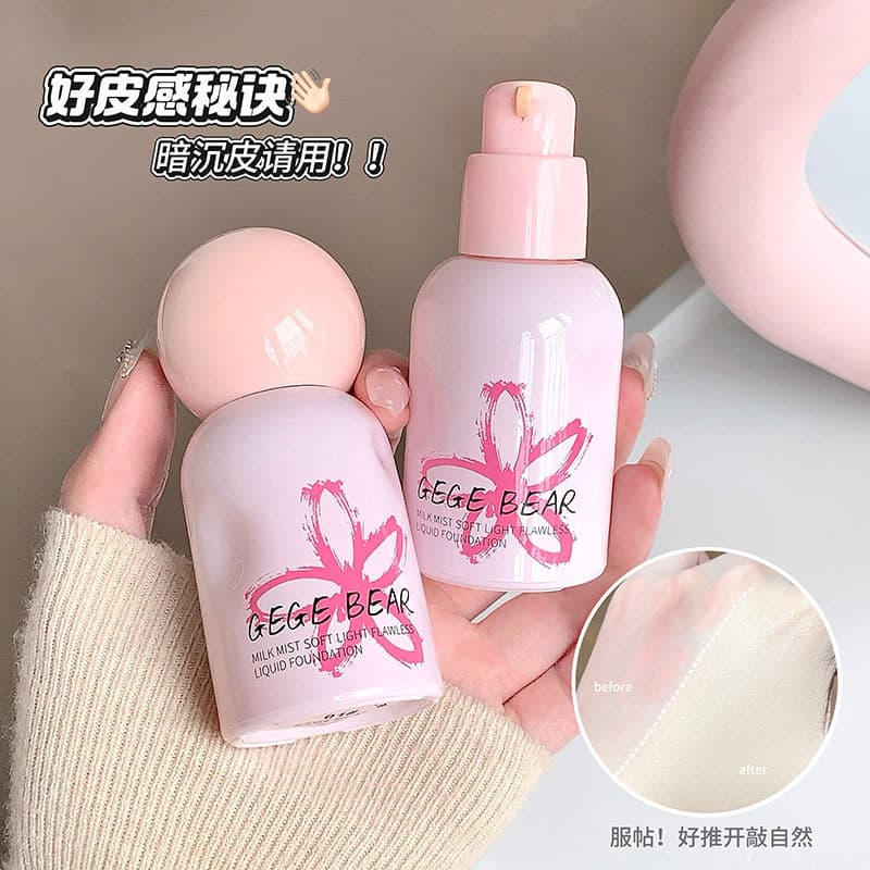 Gege bear-creme névoa luz suave impecável base líquida capa marcas de Acne derreter pele ajuste base líquida