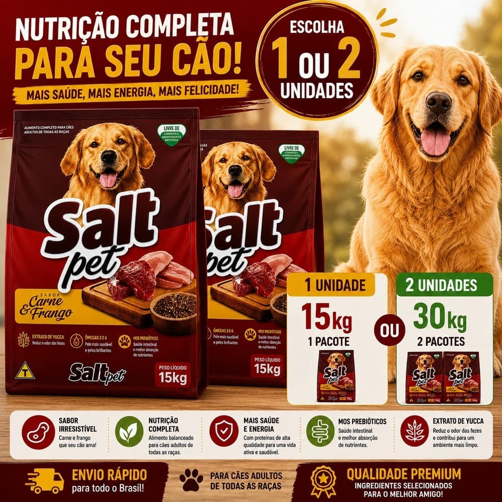 Ração Para Cachorro Cães Adulto Todas as Raças 15Kg ou 30Kg Carne e Frango Ração Saborosa