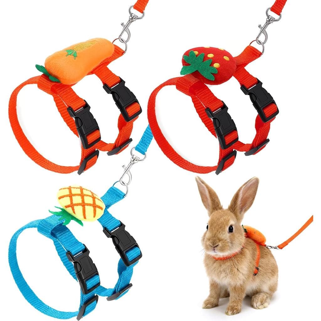 Conjunto de 3 Peças de Coleira e Guia Ajustável para Coelhinhos, Coleira e Guia Fofa para Pequenos Animais de Estimação 