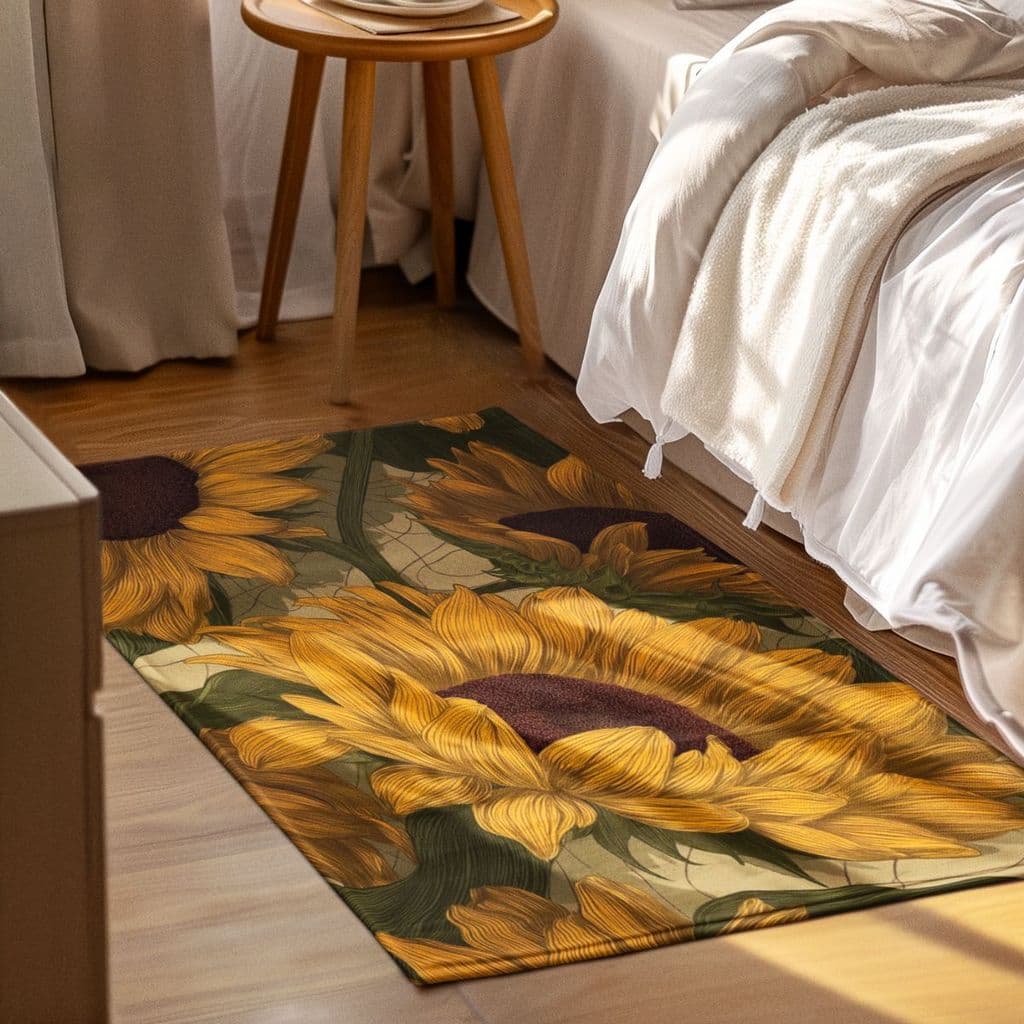Tapete Sala Quarto Grande 118x70cm Decoração Antiderrapante Macio Girassol