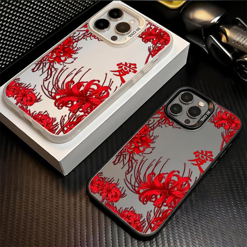 Anti-derrapante Capinha para iPhone 17/16/15 Pro Max Capa de celular anti-queda com ilustração de lírio-aranha e espelho