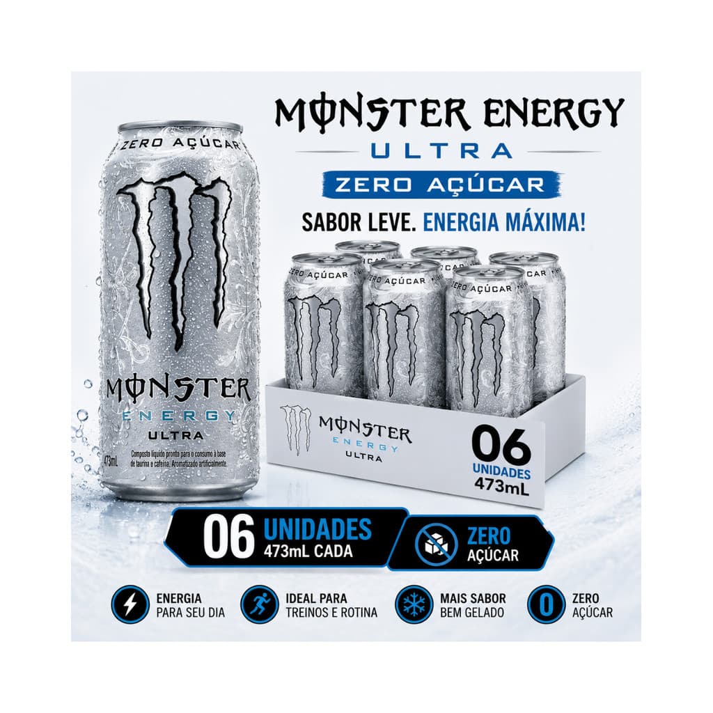 Energético Monster Ultra Lata 473ml Com 6 Unidades