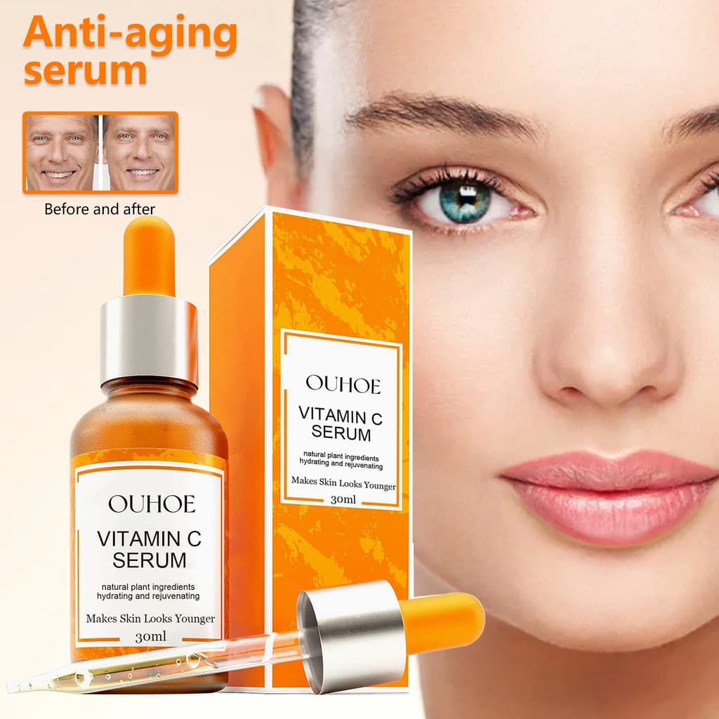 Essência Facial de Vitamina C LZUO, Reduz Linhas Finas e Sulcos Nasolabiais, Firmadora da Pele Facial, Essência Anti-Env