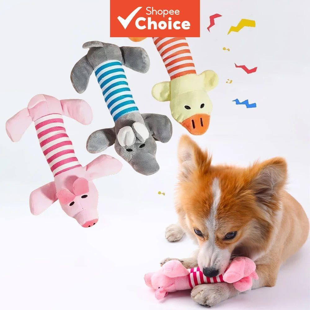 Brinquedo de Pelúcia Listrado com Apito para Cachorro, Formato Fofo de Porco, Pato ou Elefante, Brinquedo de Mastigar