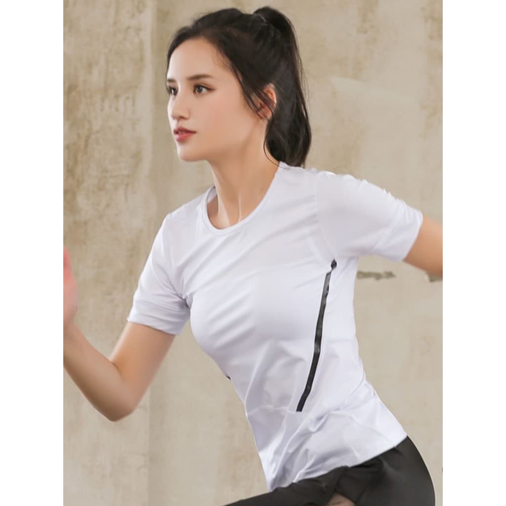 Roupas de Yoga femininas roupas de Fitness mulheres esportes de verão de manga curta mostrando figura em torno do pescoç