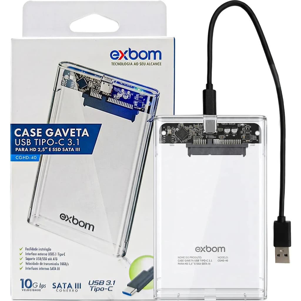 Case Externo Para HD e SSD USB 3.1 Tipo C Sata III CGHD-40