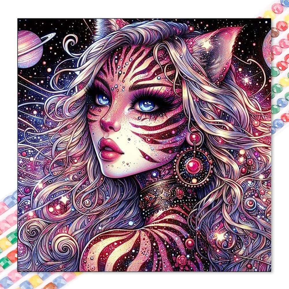 5D diy diamante completo redondo pintura diamante-Kit de pintura diamante gato cósmico mosaico lona diy arte da parede, 