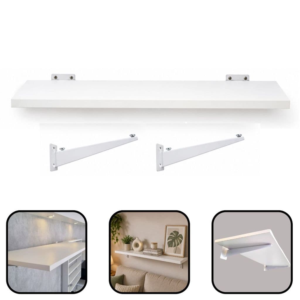 Kit Prateleira 30x90cm MDF Com 2 Suportes Parede Decoração