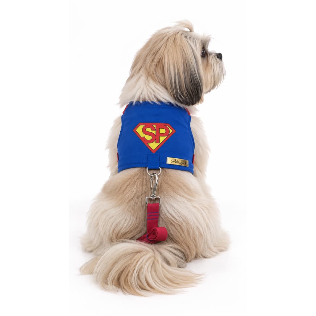 Coleira Peitoral Pet com Guia SP cães e gatos super heroi man