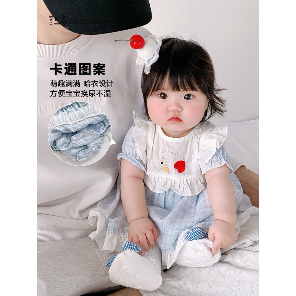 2025 novo estilo roupas de verão roupas de bebê pequeno mês idade bebê menina estilo ocidental macacão vestido de bebê v