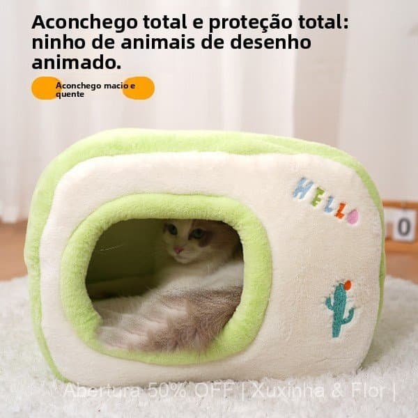 Casinha para gatos, uso em todas as estações, artigo para animais de estimação, casinha semi-fechada para gatos, espaço 