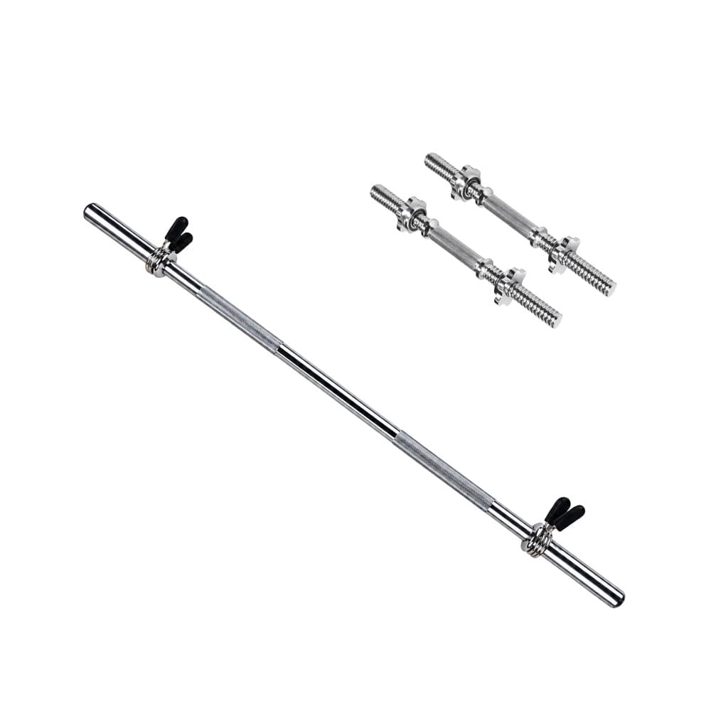Kit Barra Maciça 1,20m + Par Barra Halter 40cm Rosqueada com Presilhas para Musculação Academia Treino de Força