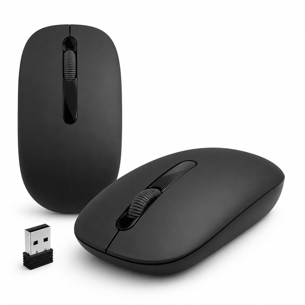 Mouse Sem Fio Preto Ambidestro Óptico Alcance 10 Metros
