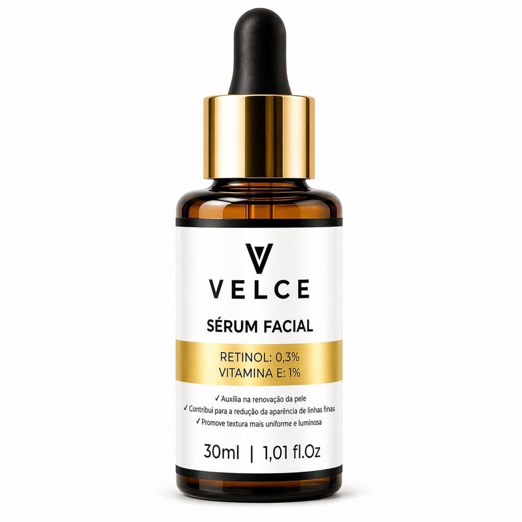 Velce Sérum Facial Retinol 0,3% + Vitamina E 1% - Anti-idade, Anti-oxidativo, Uniformização e Maciez