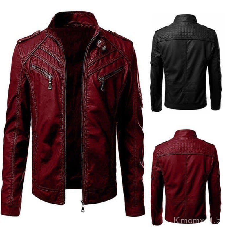 Jaqueta de Couro Sintético para Motociclistas Masculina 5XL, Jaqueta Preta Masculina, Casaco de Couro Slim Fit Masculino