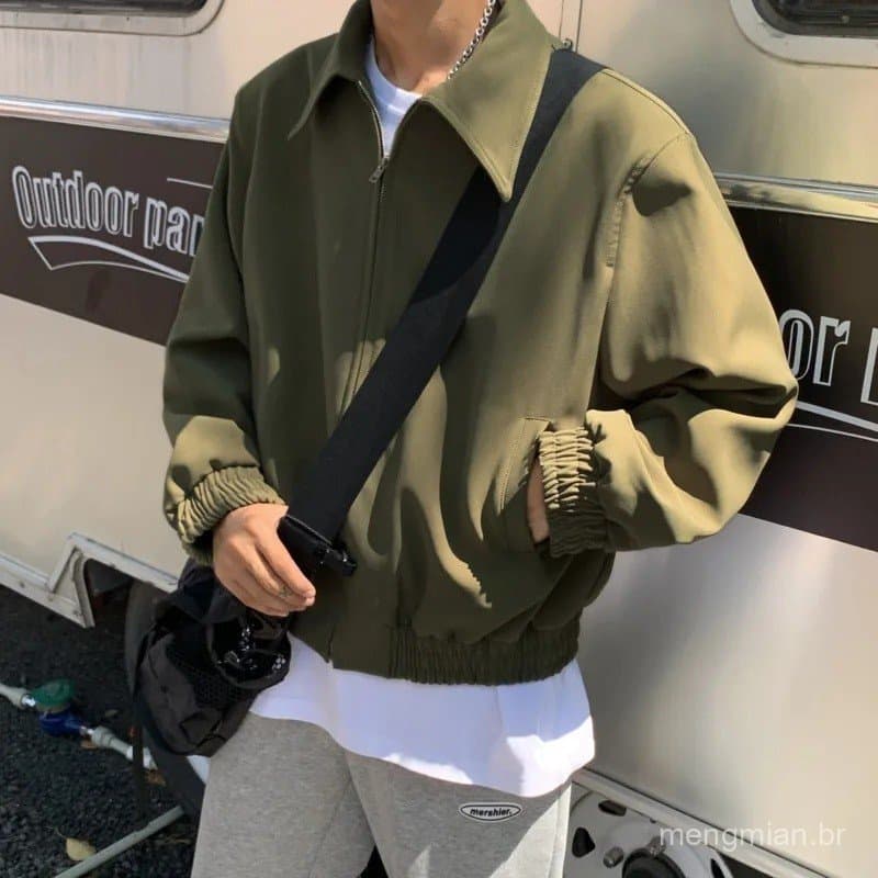 Jaqueta Curta de Outono Masculina Slim Fashion Verde e Preta, Jaqueta Casual Masculina Streetwear, Jaquetas Bomber Larga