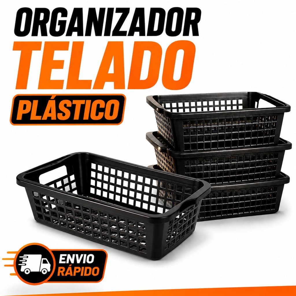 Cesto Telado Organizador Plástico Preto Multiuso Empilhável Gaveta Armário Cozinha Lavanderia Resistente