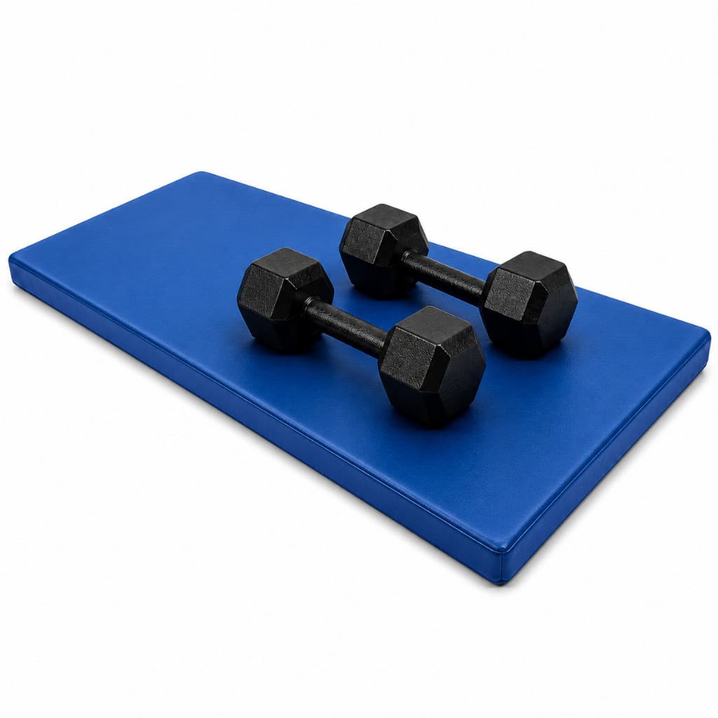 Kit Par Halter Sextavado 5kg + Colchonete Academia Azul | Musculação e Exercícios em Casa | Resistente e Conforto
