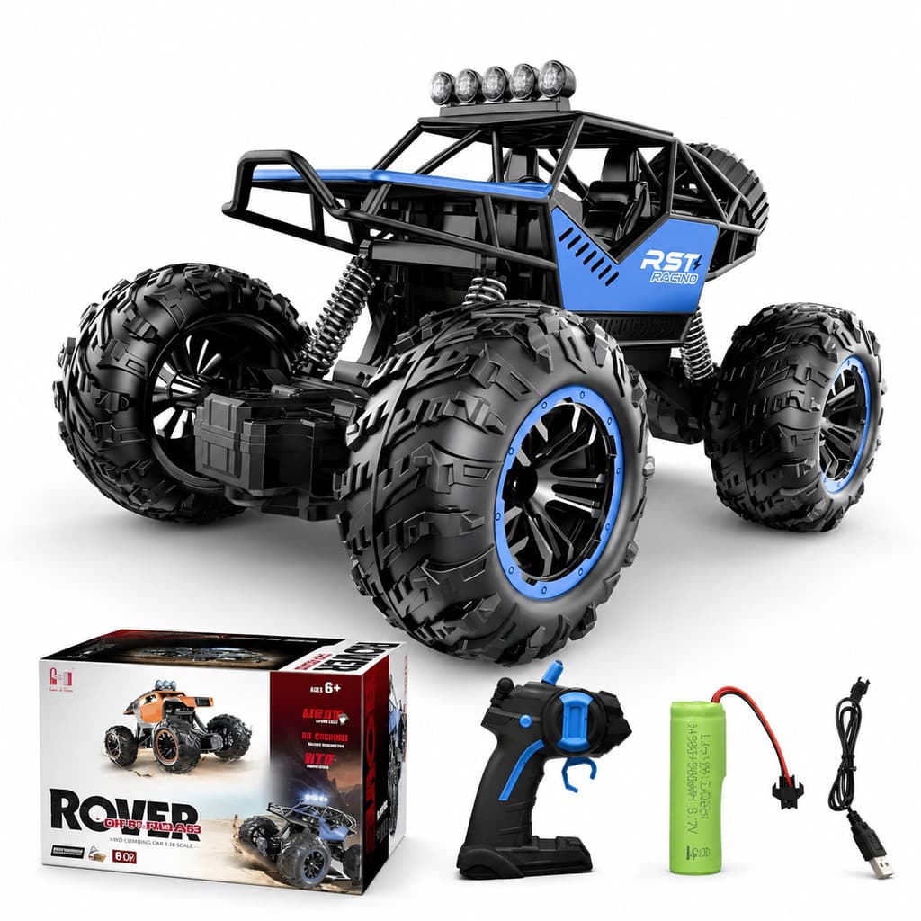 Carrinho de Controle Remoto Off Road 4x4 Crawler Recarregável Luzes LED Suspensão 1:18 Kizumba