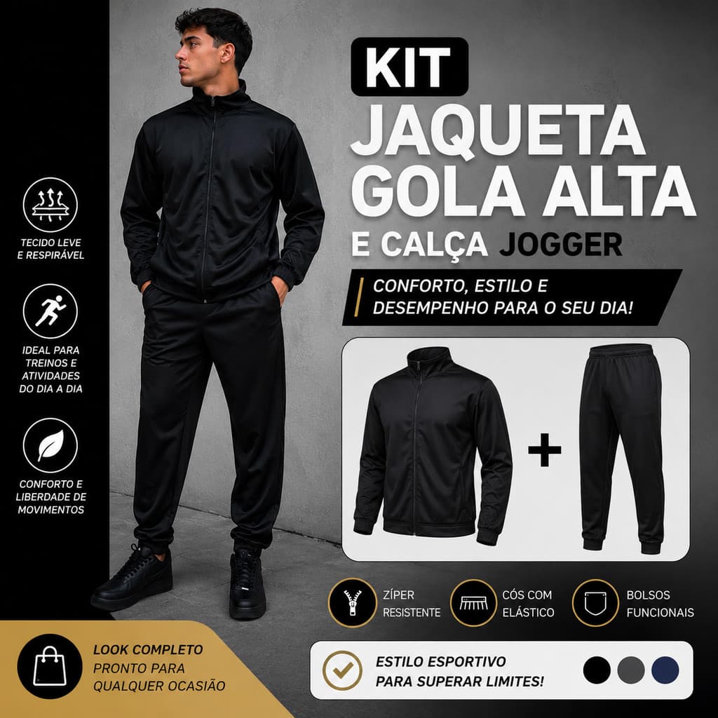 Kit Conjunto Jaqueta Blusa Gola Alta + Calça Jogger Esportiva Masculina | Conforto, Estilo e Qualidade