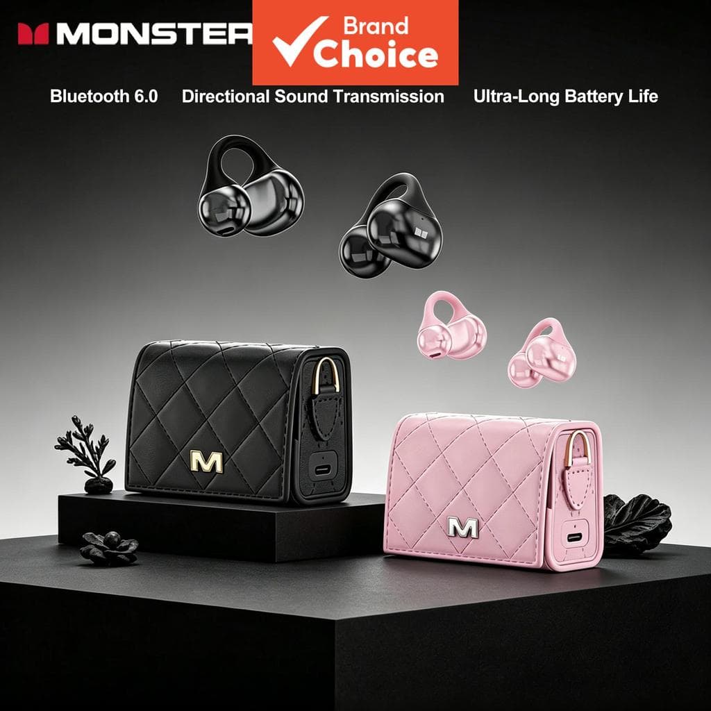 Fones de ouvido Monster AC739, fones Bluetooth abertos sem fio, som estéreo HD 6.0, leves, com bateria de longa duração