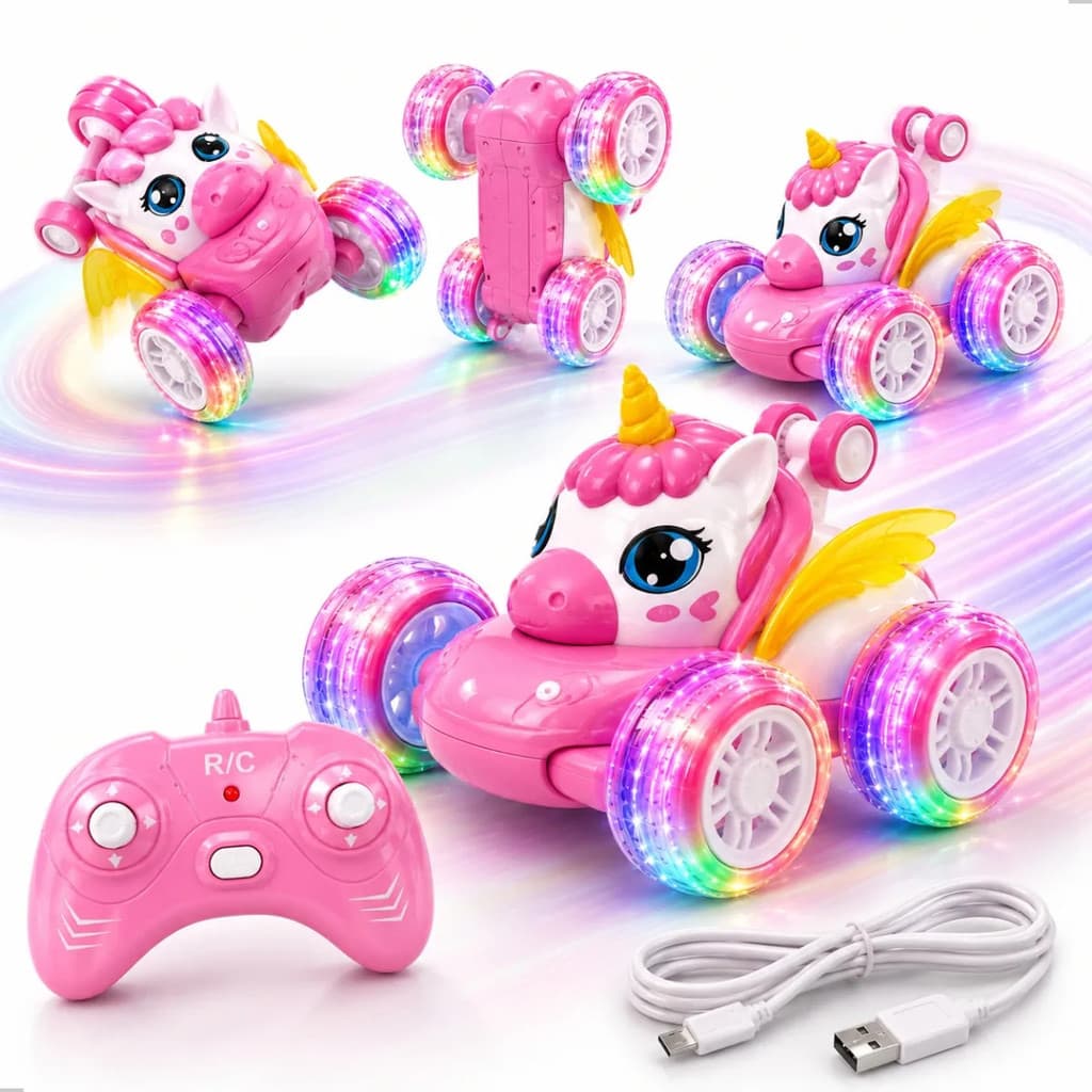 Carrinho de Controle Remoto Unicórnio Recarregável Luzes Coloridas Brinquedo Menina Carro Elétrico Infantil