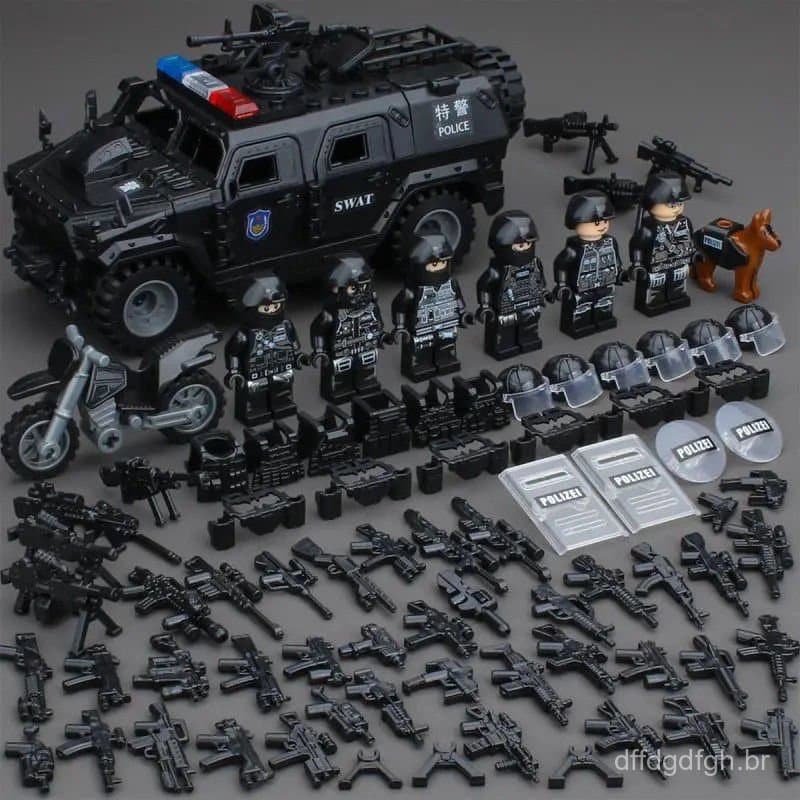 Compatível com blocos de montar Lego SWAT, minifiguras modernas de pequenas partículas, figuras de forças especiais mili