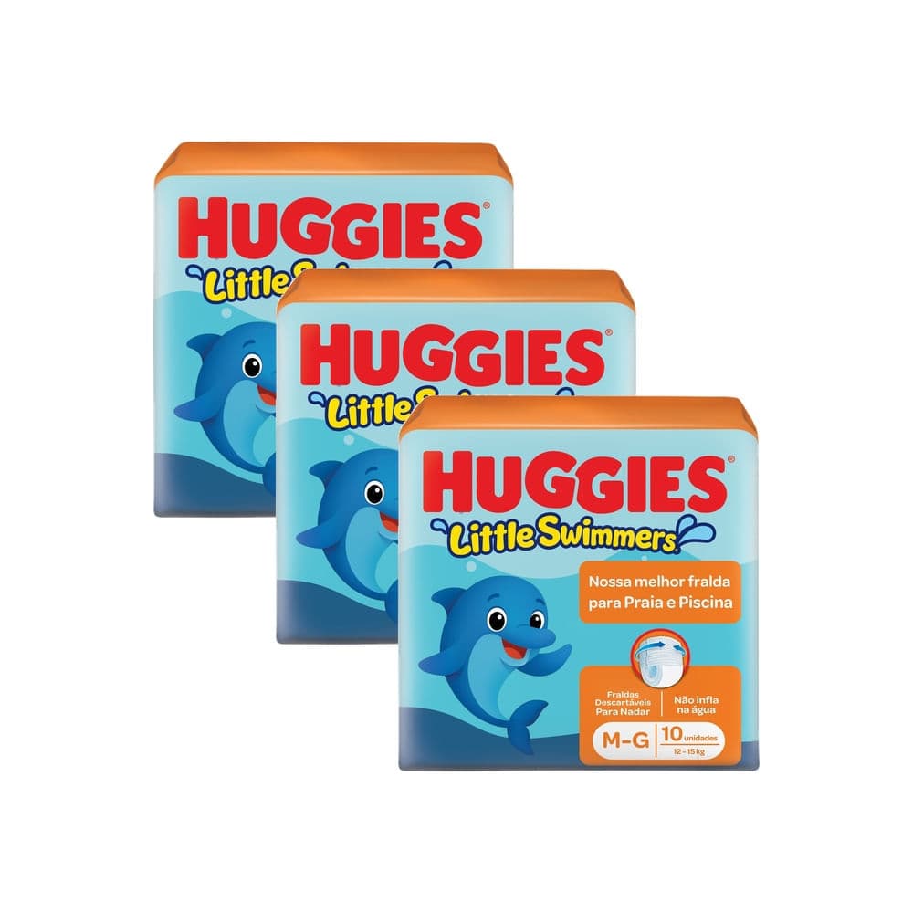 Kit 3 Fralda Huggies Little Swimmers Tamanho M/G com 10 Fraldas Descartáveis