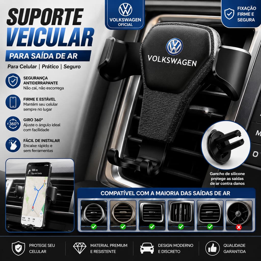 Suporte Para Telefone Com Ventilação De Ar Carro 360 ° Montagem Móvel Rotativa Volkswagen VW Golf Polo Passat Tiguan T-R