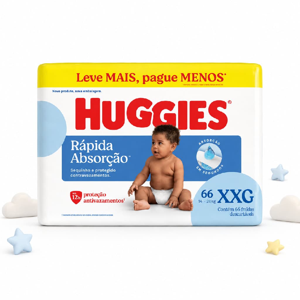 Fralda Infantil Huggies Rápida Absorção XXG 66 Unidades
