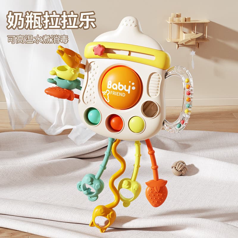 Brinquedo para bebês, mamadeira, brinquedo de puxar para bebês de 0 a 1 ano, brinquedo educativo para aprendizado precoc