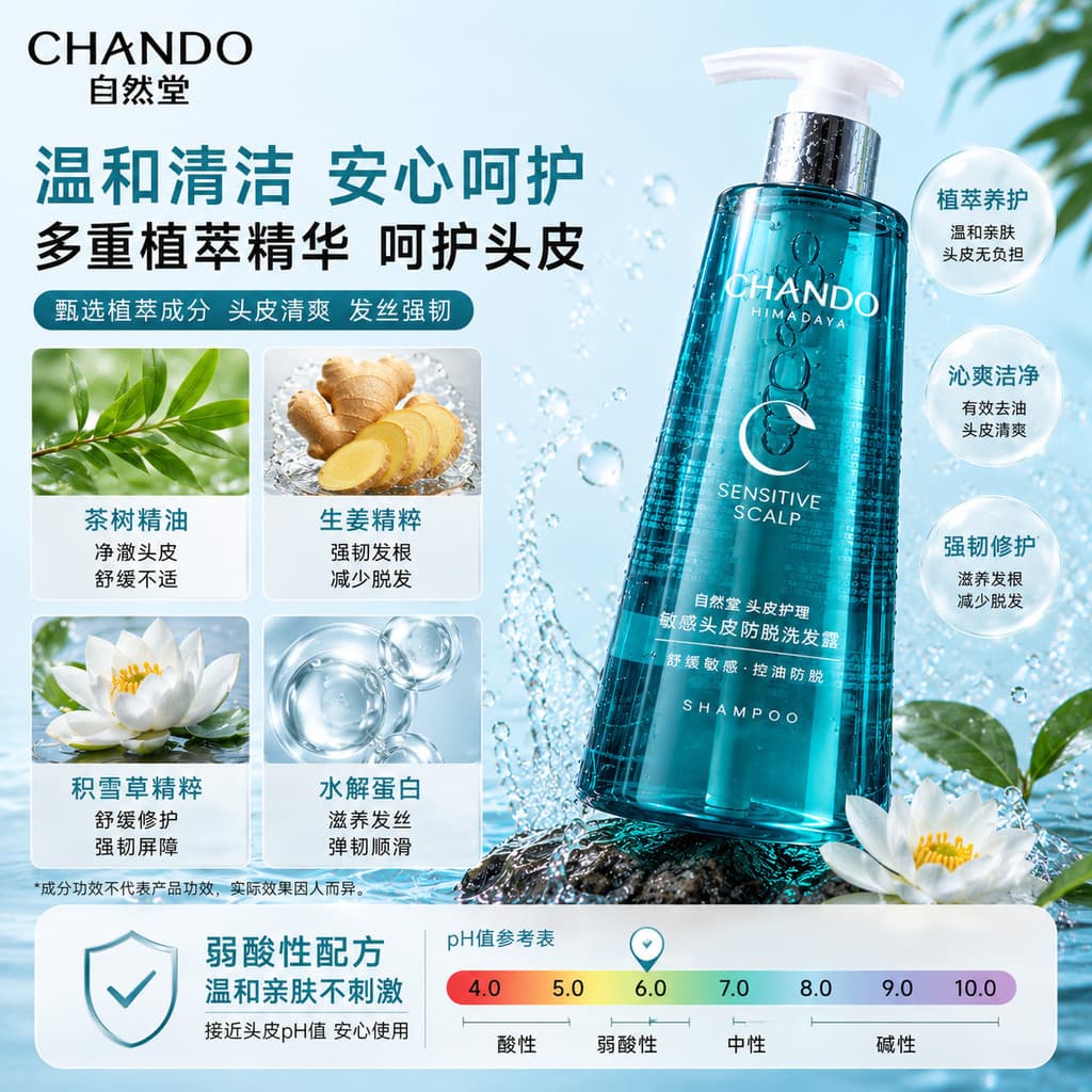 CHANDO Natural Hall shampoo 550ml anti-secagem óleo de cabelo pele fofo controle de óleo anti-coceira hidratante shampoo