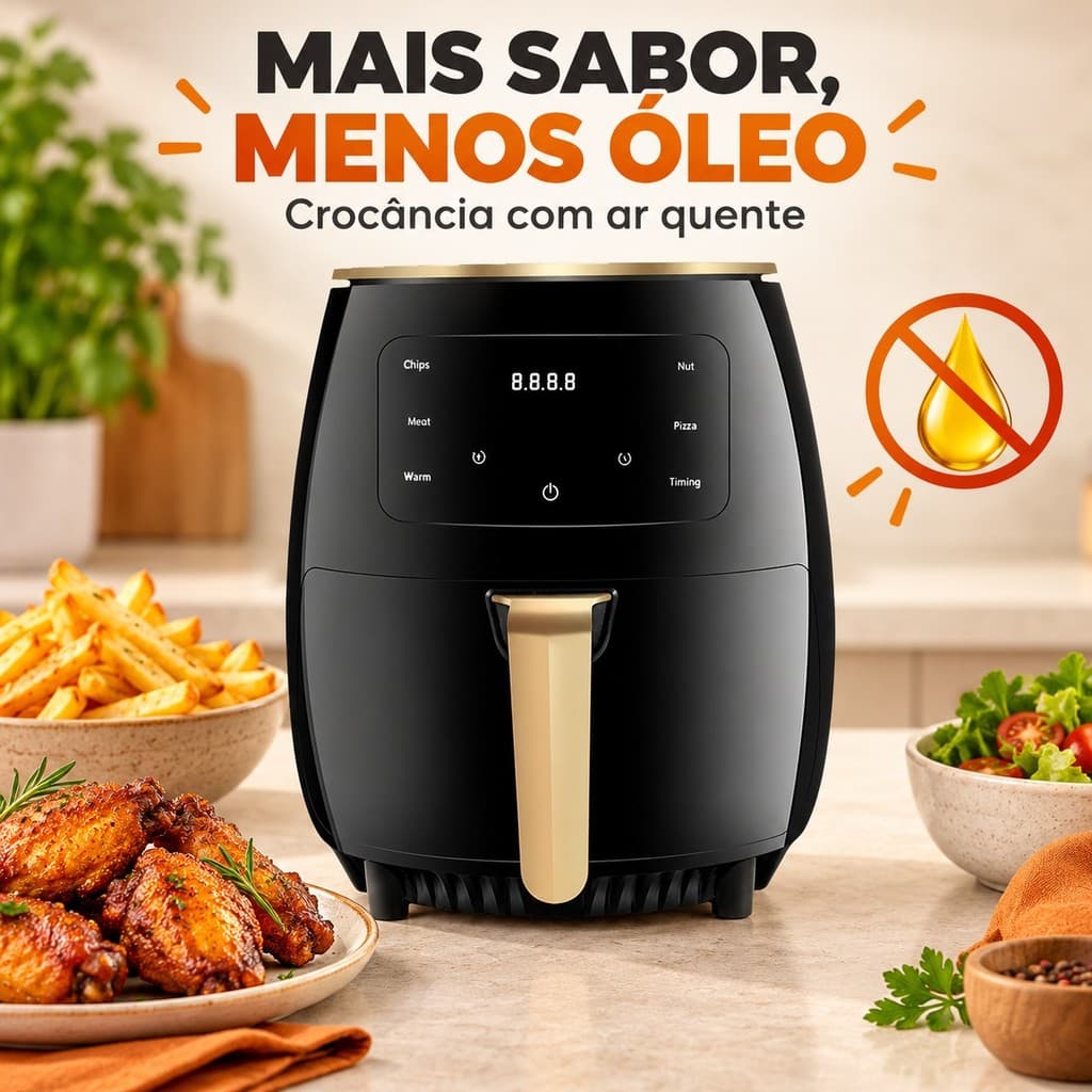 Air Fryer 6L Digital 1400W Bivolt Fritadeira Elétrica Sem Óleo com Painel Touch