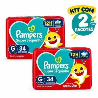 Kit 2 Pacote  Fralda Pampers Supersequinha Tamanho G 68 Unidades