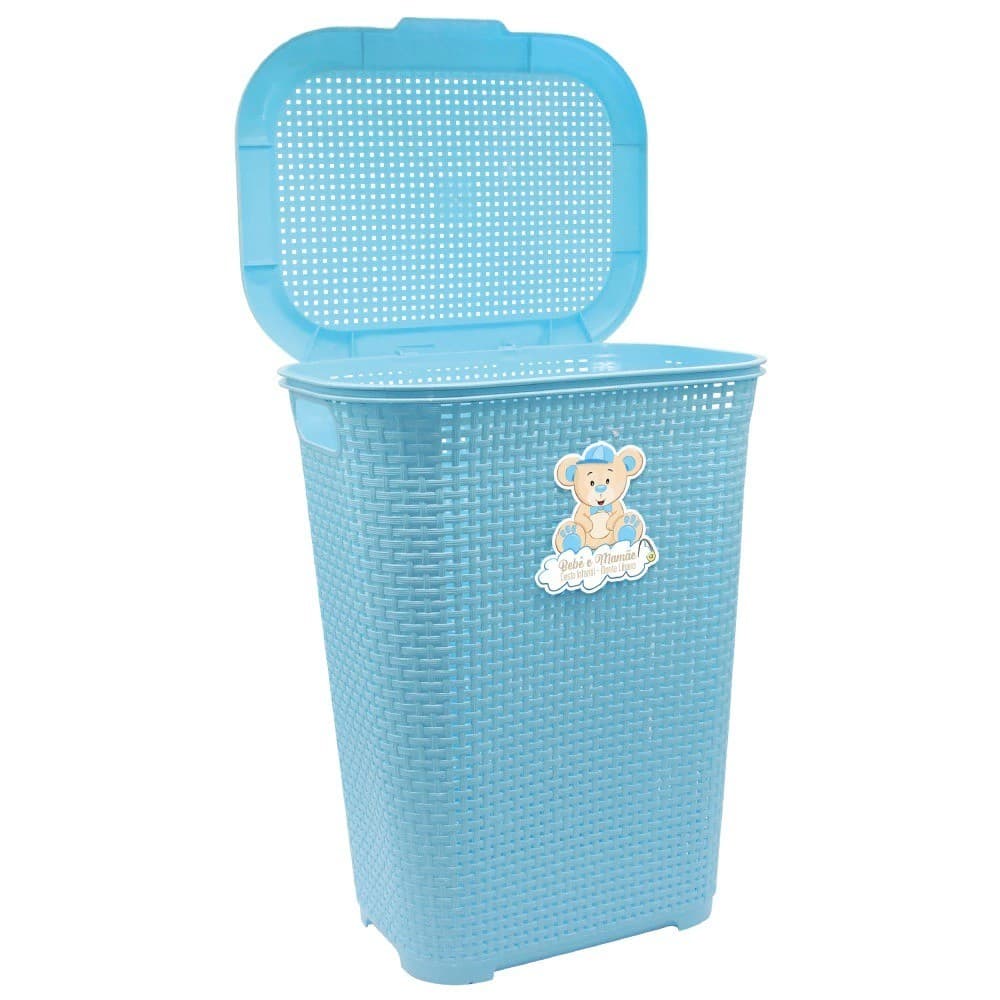 Cesto de Roupa Suja Grande 30 Litros Tampa Rattan Resistente Organizador Quarto Criança Banheiro