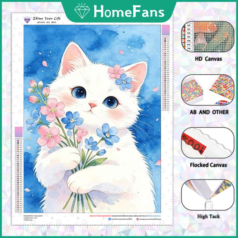 HF Atualizado Codecat Bouquet AB Broca Tecido Flocado DIY 5D Pintura Diamante Cheio De Bordado Arte Cristal Decoração De