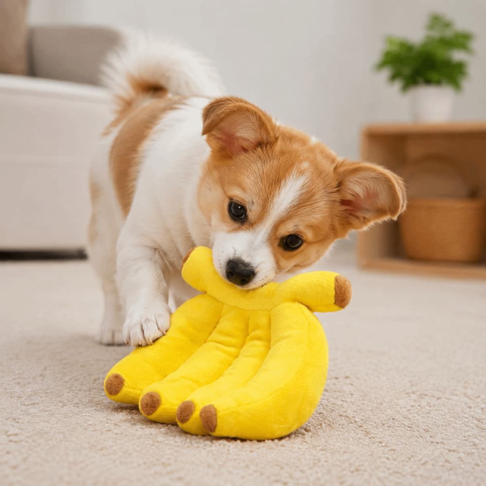 SVEICNA Brinquedo Para Cachorro Estridente , De Pelúcia Amarelo Mastigar Banana Animais De Estimação , Brinquedos Intera