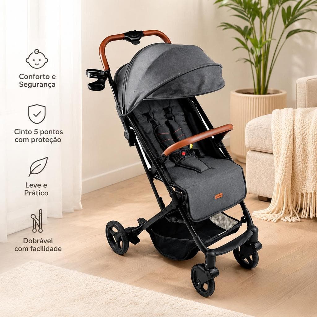 Carrinho de Bebê Passeio Kira Galzerano Grafie 1485GR Reclinável Fechamento com uma mão