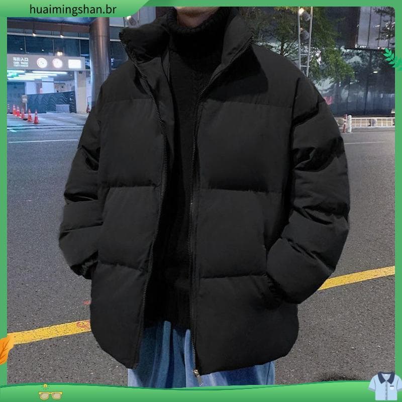 Jaqueta acolchoada masculina inverno grosso acolchoado jaqueta na moda solto gola engrossado quente pão jaqueta acolchoa