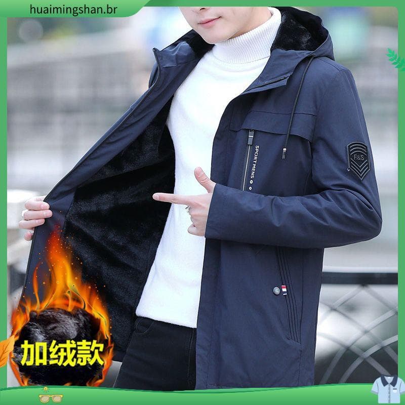  Primavera outono inverno jaqueta masculina jaqueta Casual roupas masculinas forro de lã engrossado jaqueta à prova de v