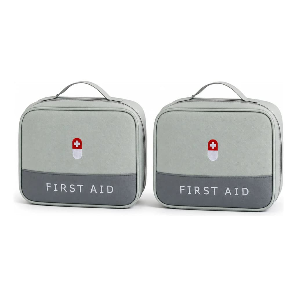 Kit 2 Necessaire Porta Remédios Primeiros Socorros Viagem Multiuso Cinza