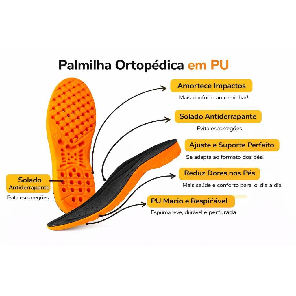 Palmilha Ortopedica Anatomica P.U em Gel Super Confortável Linha Confort Calçados