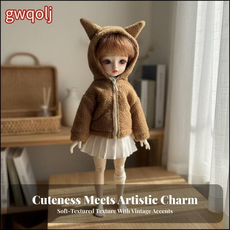 [gwqolj] Boneca De Lã Com Capuz Fofo De Orelha Felina Para Bonecas Articuladas Esféricas 1 6 Escala Roupas Acessório De 