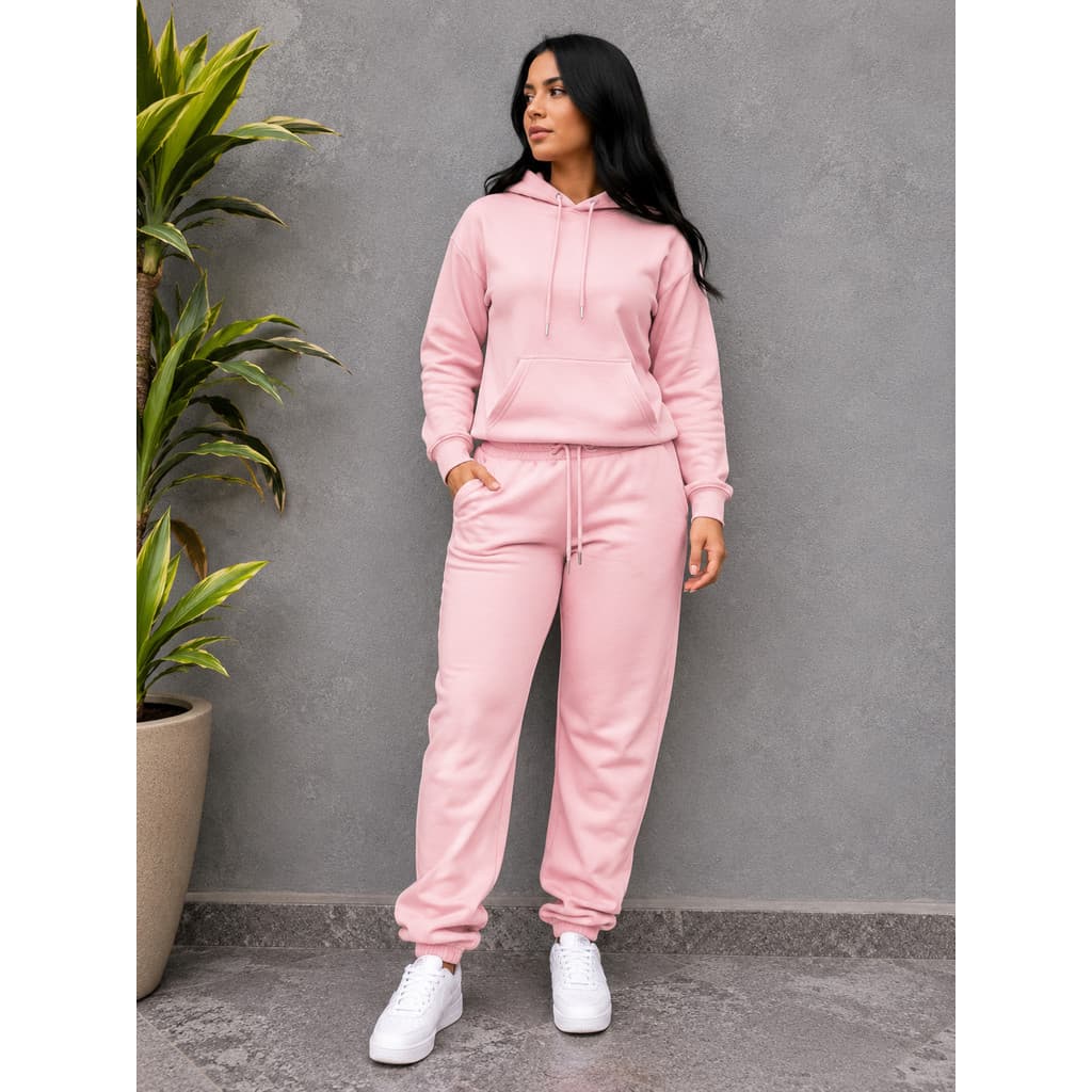 CONJUNTO MOLETOM FEMININO COM CAPUZ E BOLSO CANGURU