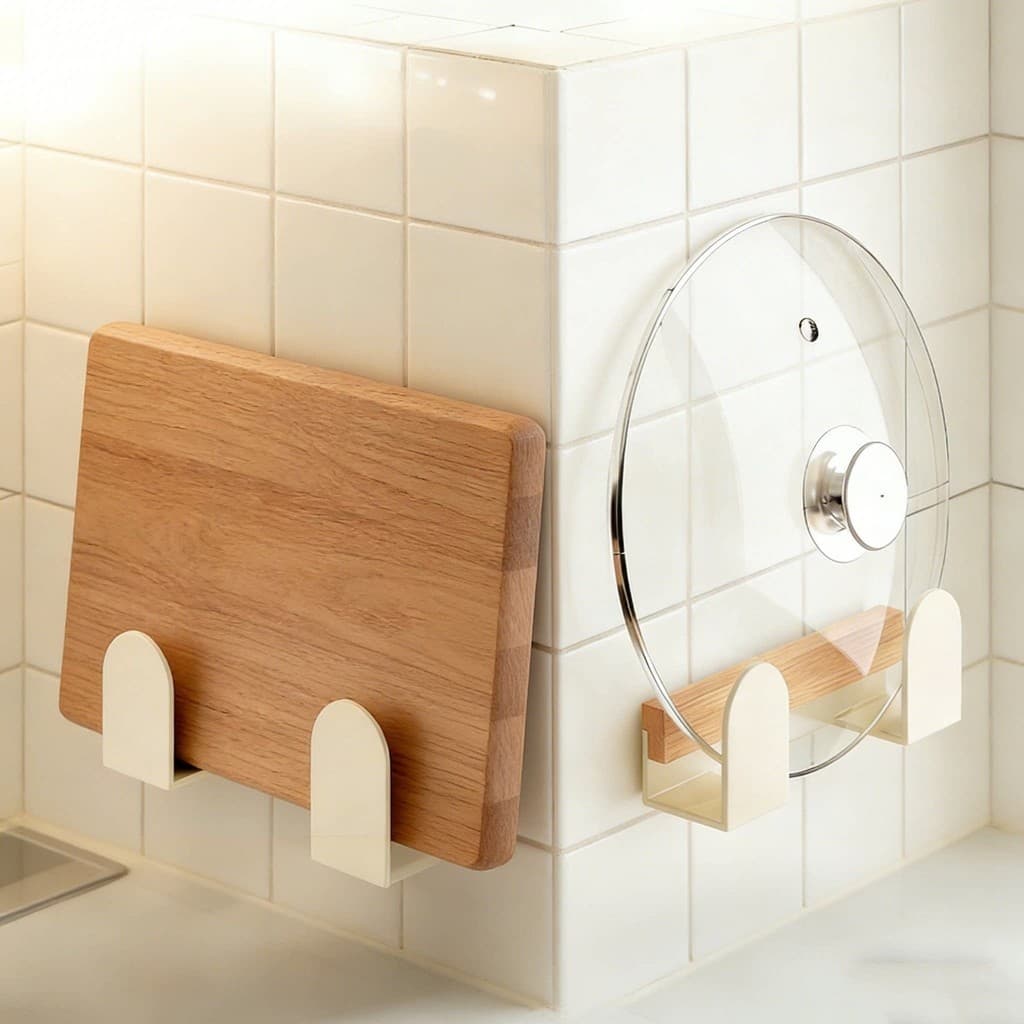 Suporte para placa de corte, tampa de pote, prateleira de parede para cozinha, multifuncional, montagem na parede, sem p