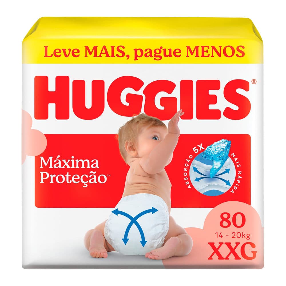 Fralda Huggies Máxima Proteção Tamanho XXG 80 Unidades Descartáveis