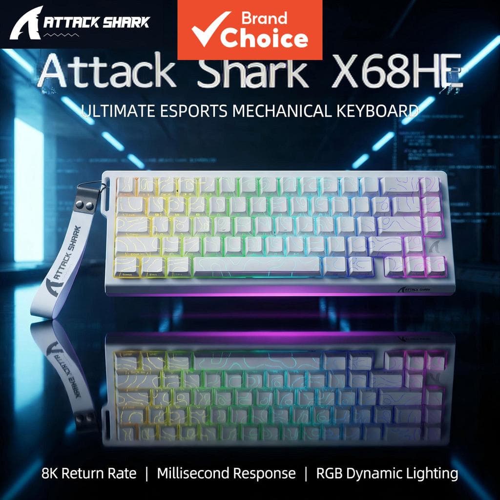 Teclado Mecânico Attack Shark X68HE - Placa de Metal, 128K Hz, Driver Web, Ajuste para E-Sports, para Laptop