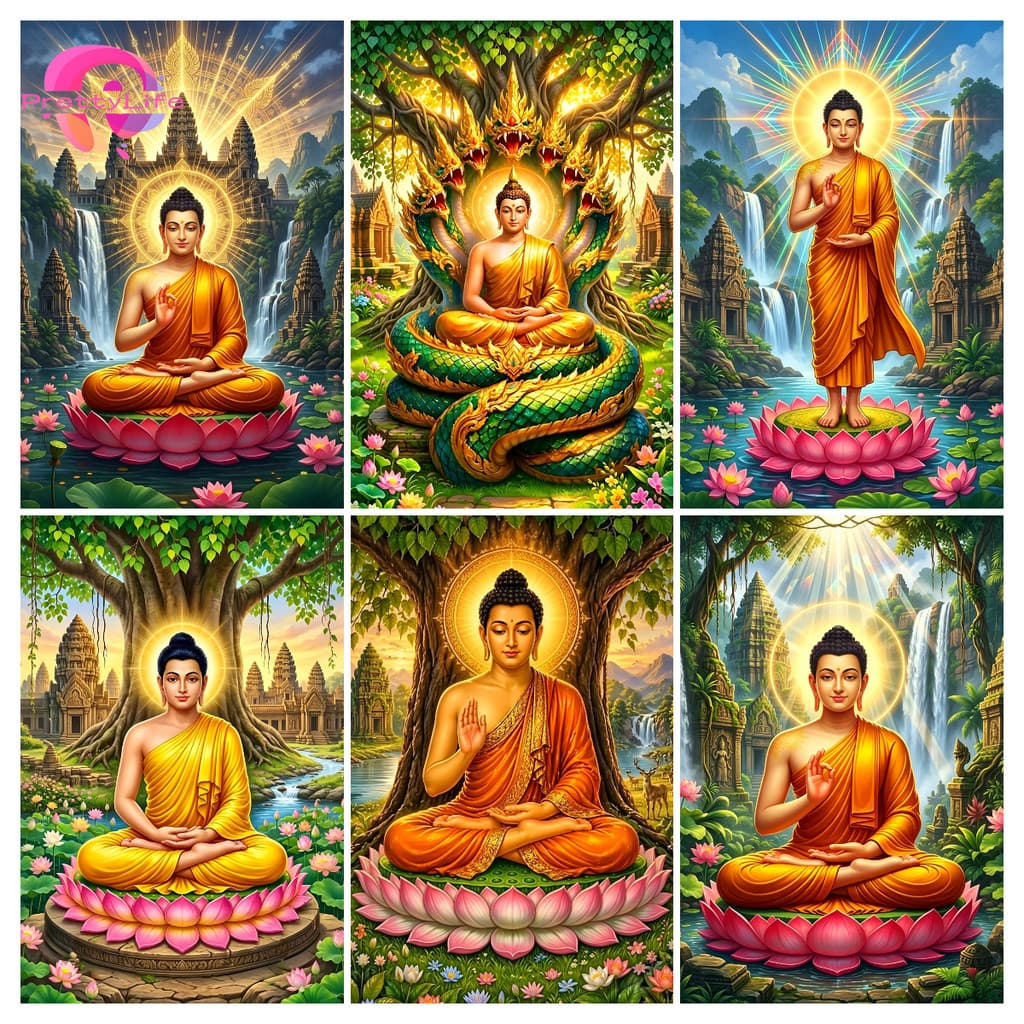 Plestátuas De Buda Religiosas Conjunto De Pintura De Diamante 5D Broca Quadrada/Redonda Ponto Cruz De Cristal Completo D