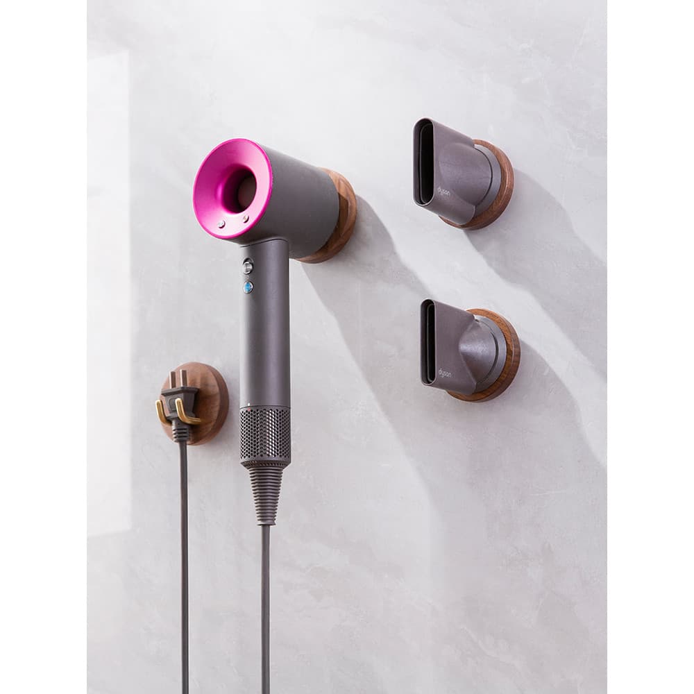 Adequado para Dyson secador de cabelo Rack de armazenamento suporte de parede prateleira sem perfuração nogueira preta d